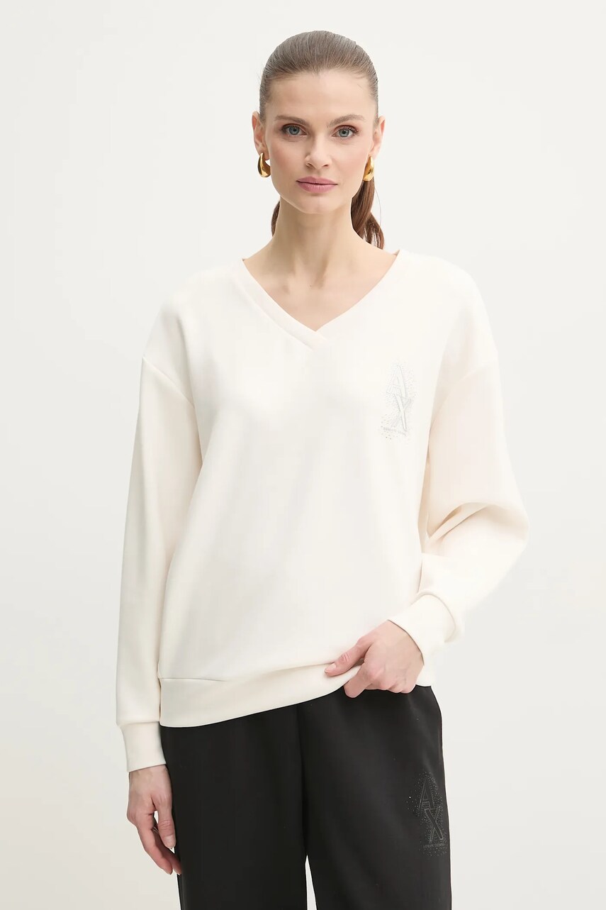 Armani Exchange bluza femei, culoarea bej, cu imprimeu, XW000093 AF10804