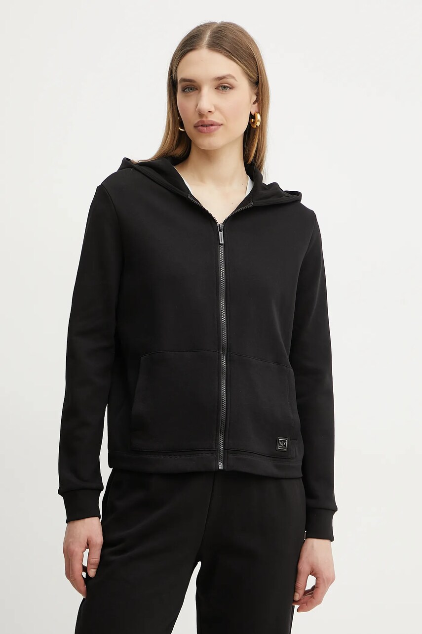 Levně Mikina Armani Exchange dámská, černá barva, s kapucí, hladká, XW000088 AF10172