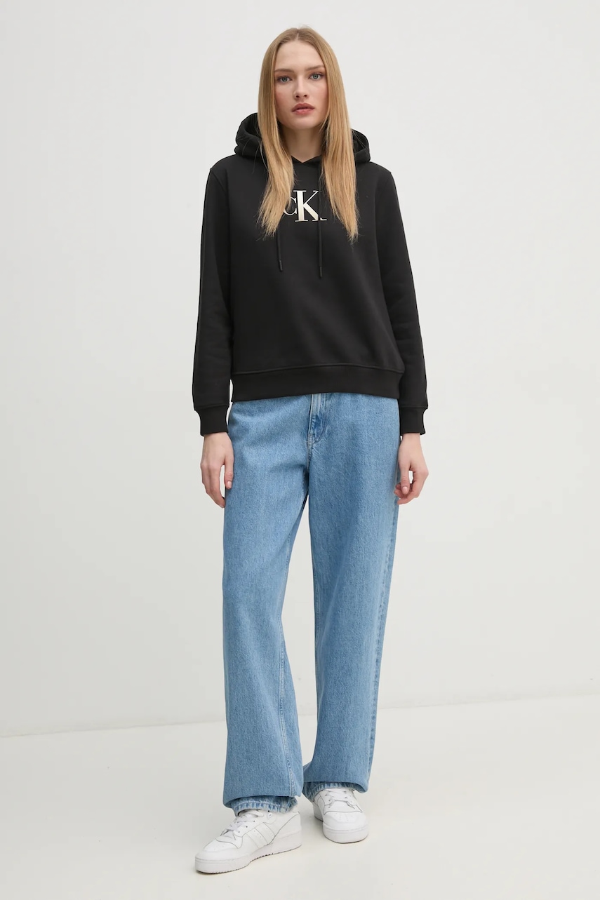 Кофта Calvin Klein Jeans женская цвет чёрный с капюшоном с принтом J20J224721 Кофта Calvin Klein Jeans женская цвет чёрный с капюшоном с принтом J20J224721
