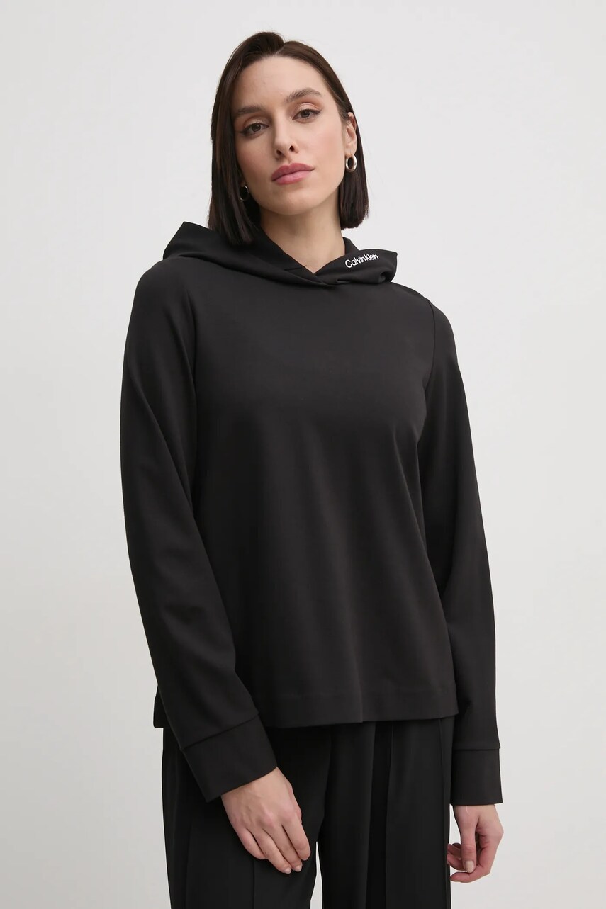 Levně Mikina Calvin Klein Jeans dámská, černá barva, s kapucí, hladká, J20J224722