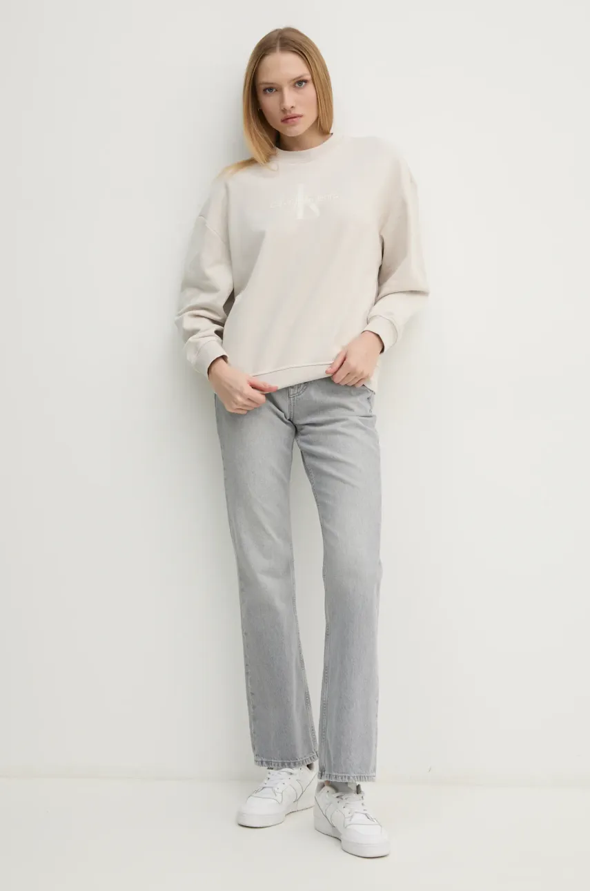 Хлопковая кофта Calvin Klein Jeans женская цвет бежевый с принтом J20J224724 Хлопковая кофта Calvin Klein Jeans женская цвет бежевый с принтом J20J224724