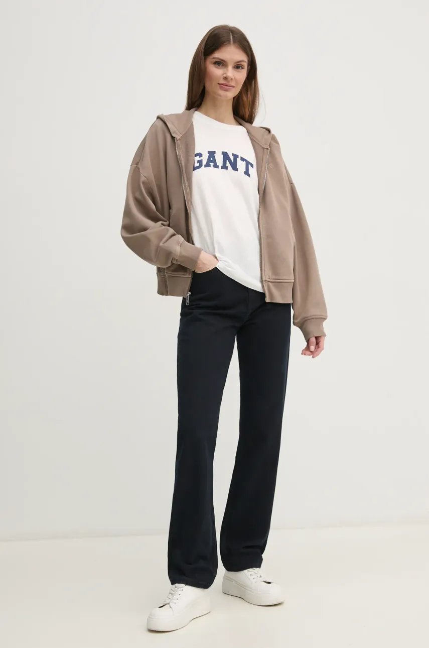 Хлопковая кофта Calvin Klein Jeans женская цвет коричневый с капюшоном однотонная J20J224733 Хлопковая кофта Calvin Klein Jeans женская цвет коричневый с капюшоном однотонная J20J224733
