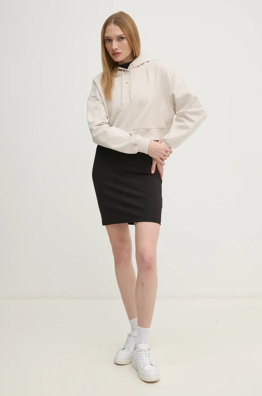 Хлопковая кофта Calvin Klein Jeans женская цвет бежевый с капюшоном однотонная J20J224746 Хлопковая кофта Calvin Klein Jeans женская цвет бежевый с капюшоном однотонная J20J224746