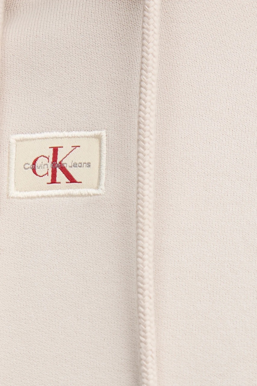 Βαμβακερή μπλούζα Calvin Klein Jeans γυναικεία, χρώμα: μπεζ, με κουκούλα, J20J224746 φωτογραφία