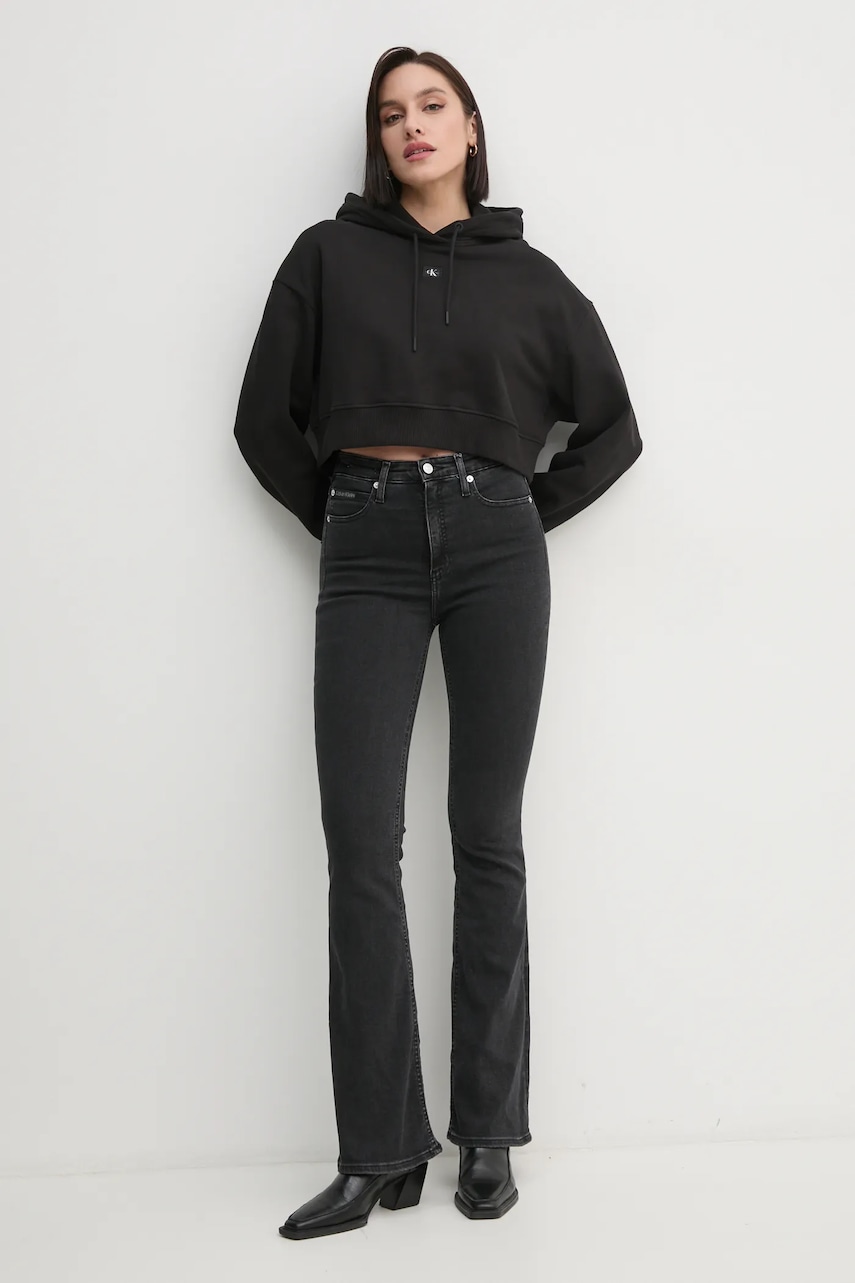 Хлопковая кофта Calvin Klein Jeans женская цвет чёрный с капюшоном однотонная J20J224746 Хлопковая кофта Calvin Klein Jeans женская цвет чёрный с капюшоном однотонная J20J224746