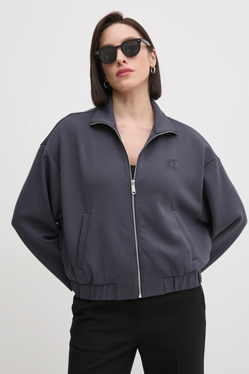 Levně Mikina Calvin Klein Jeans dámská, šedá barva, hladká, J20J224993