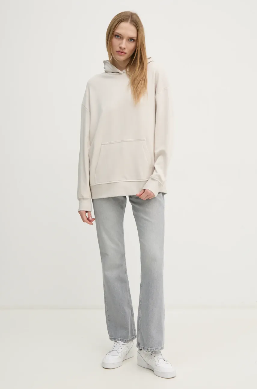 Хлопковая кофта Calvin Klein Jeans женская цвет бежевый с капюшоном однотонная J20J225080 Хлопковая кофта Calvin Klein Jeans женская цвет бежевый с капюшоном однотонная J20J225080