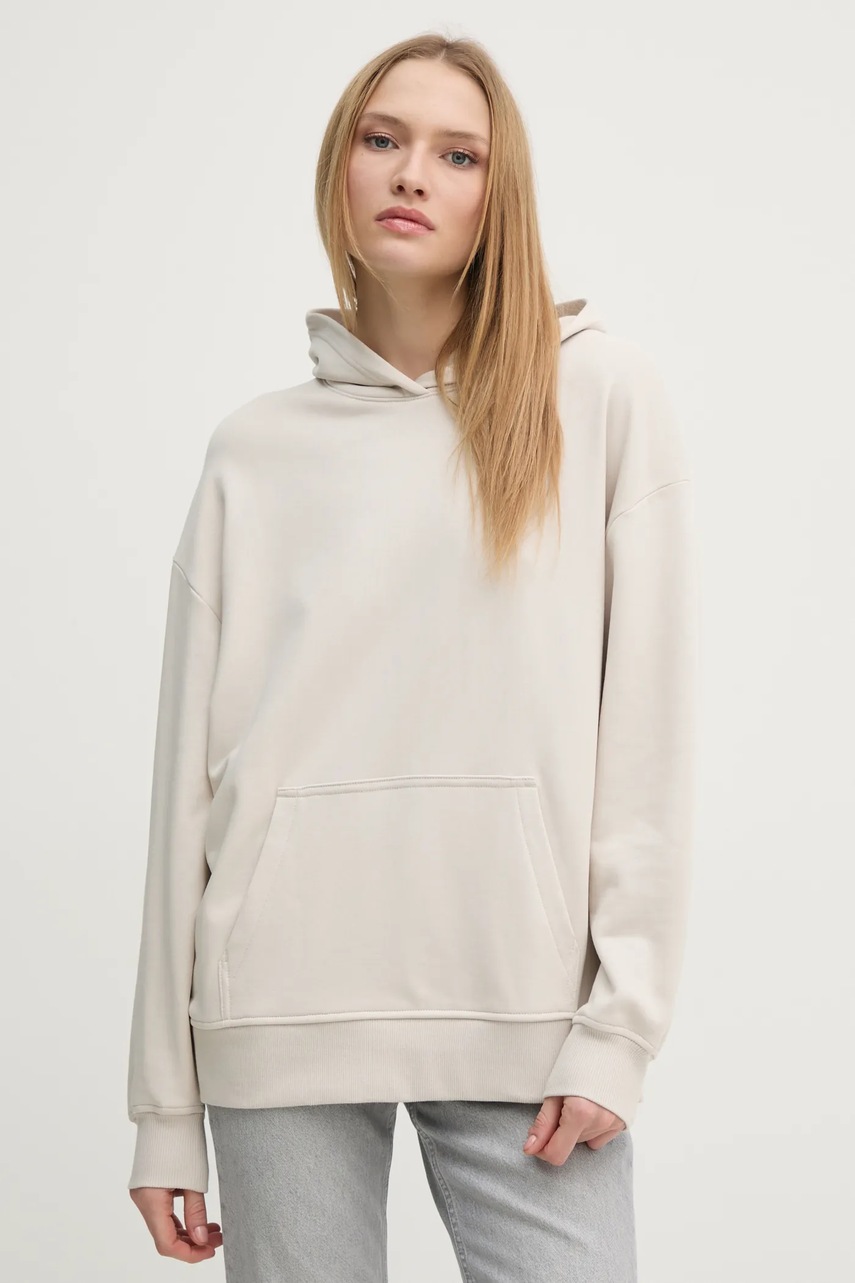 Бавовняна кофта Calvin Klein Jeans жіноча колір бежевий з капюшоном однотонна J20J225080 
