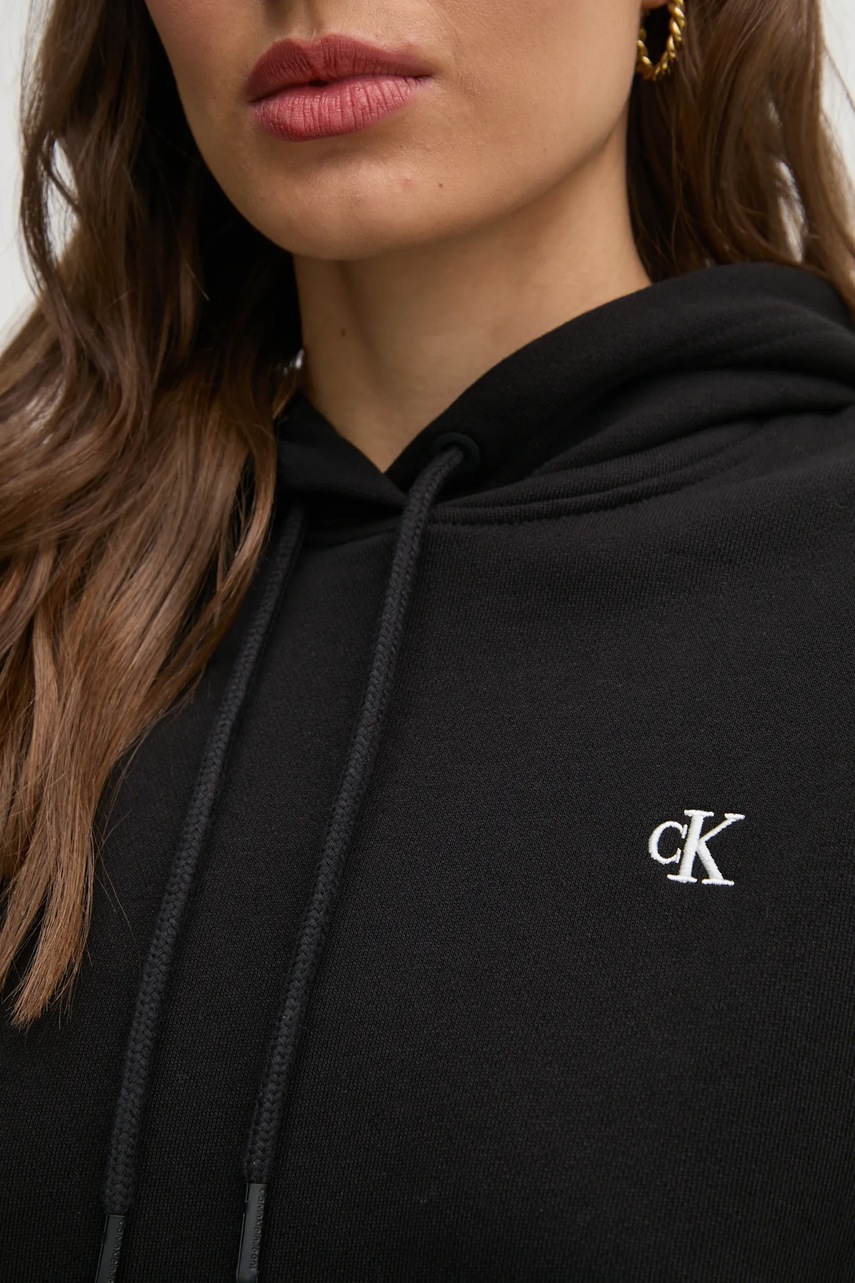 Бавовняна кофта Calvin Klein Jeans жіноча колір чорний з капюшоном з принтом J20J225493 