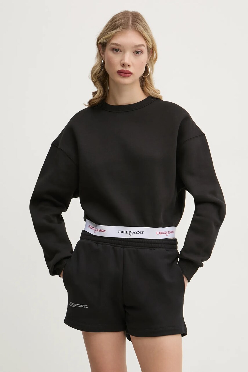 Levně Mikina Tommy Jeans dámská, černá barva, melanžová, DW0DW19402