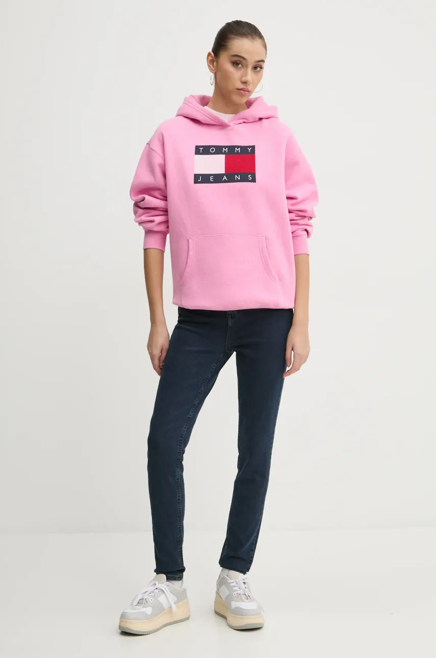 Кофта Tommy Jeans женская цвет розовый с капюшоном с принтом DW0DW19407 Кофта Tommy Jeans женская цвет розовый с капюшоном с принтом DW0DW19407
