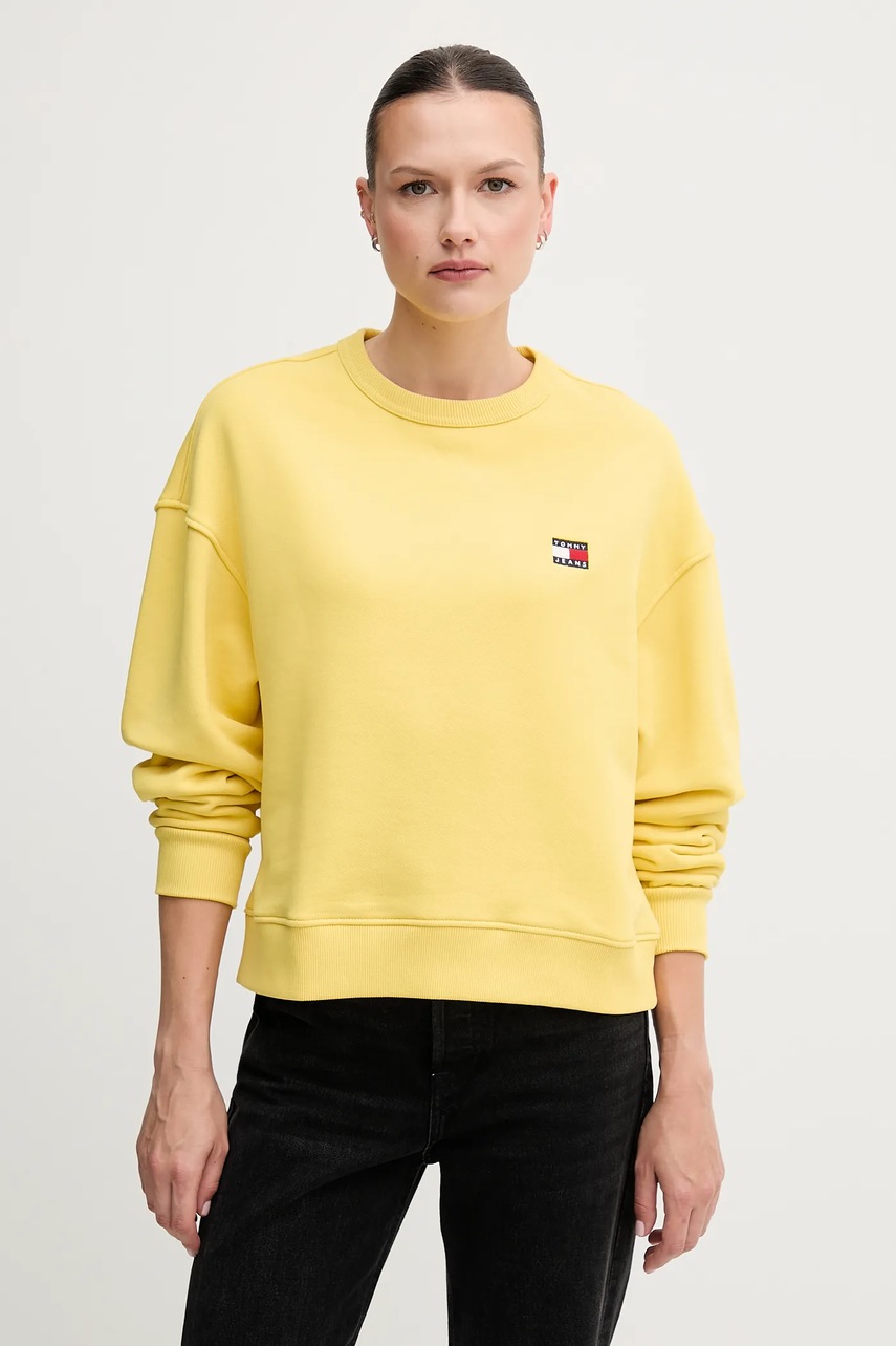 Tommy Jeans hanorac de bumbac femei, culoarea alb, uni, DW0DW19408