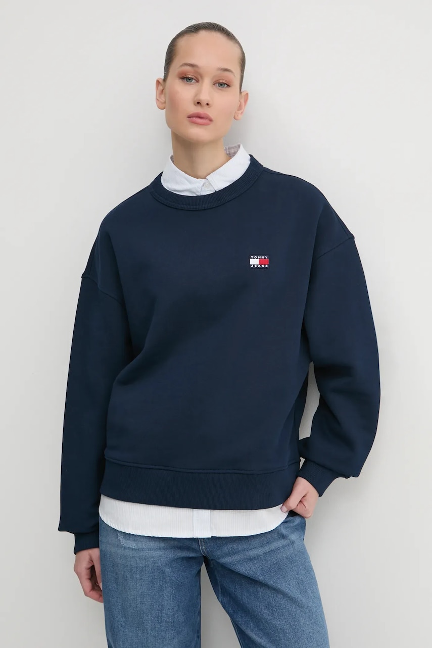 Tommy Jeans hanorac de bumbac femei, culoarea bleumarin, uni, DW0DW19408 Tommy Jeans hanorac de bumbac femei, culoarea bleumarin, uni, DW0DW19408
