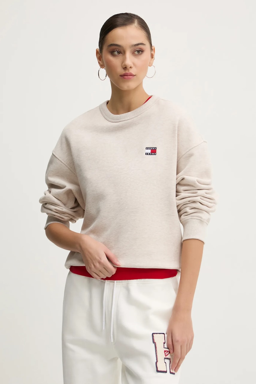 Tommy Jeans hanorac de bumbac femei, culoarea bej, uni, DW0DW19408 Tommy Jeans hanorac de bumbac femei, culoarea bej, uni, DW0DW19408