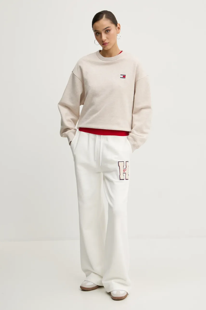Хлопковая кофта Tommy Jeans женская цвет бежевый однотонная DW0DW19408 Хлопковая кофта Tommy Jeans женская цвет бежевый однотонная DW0DW19408