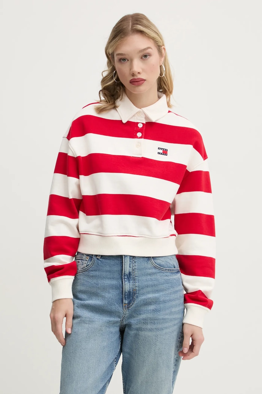 Tommy Jeans hanorac de bumbac femei, culoarea bej, modelator, DW0DW19409 Tommy Jeans hanorac de bumbac femei, culoarea bej, modelator, DW0DW19409