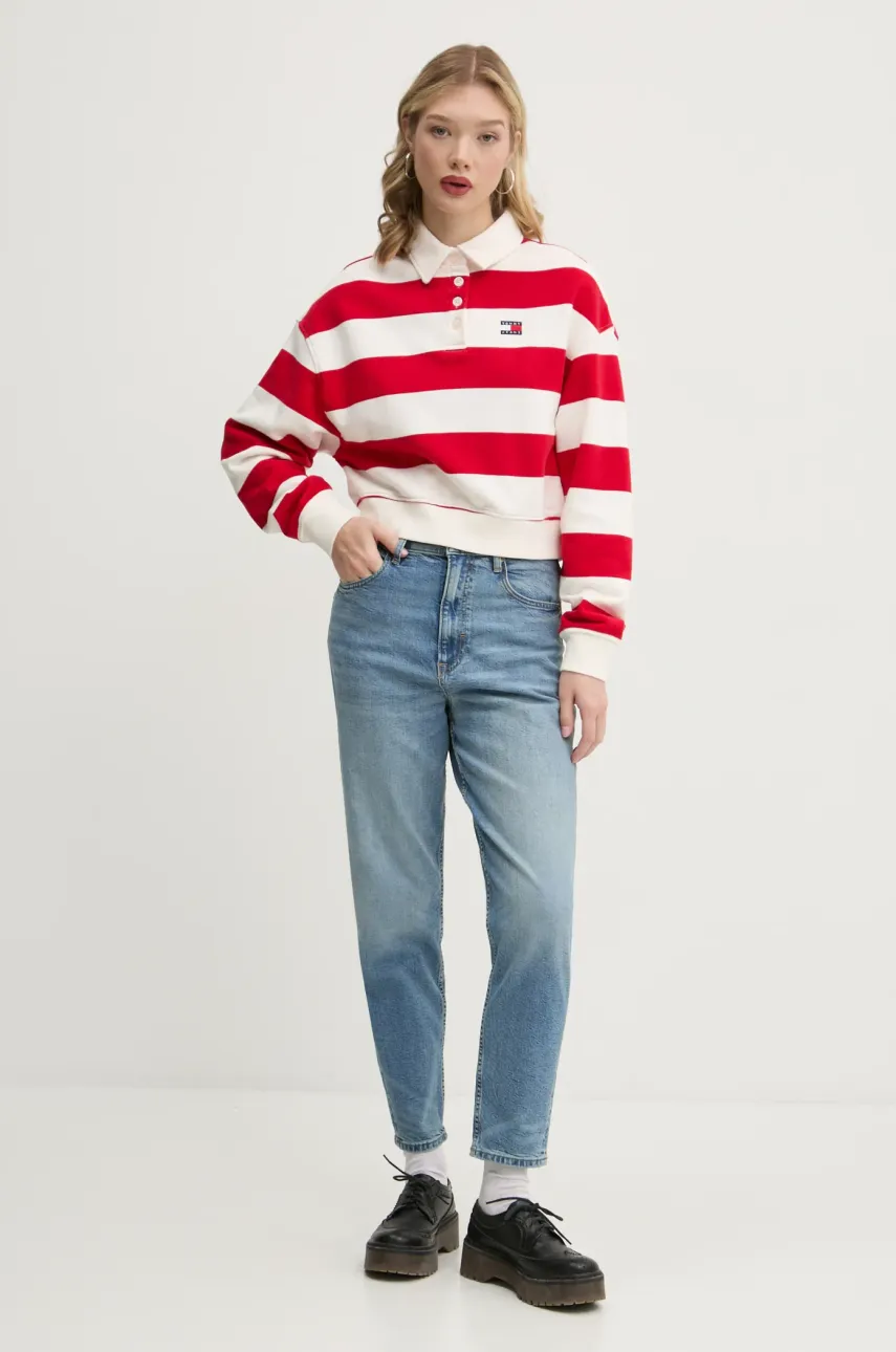 Хлопковая кофта Tommy Jeans женская цвет бежевый узор DW0DW19409 Хлопковая кофта Tommy Jeans женская цвет бежевый узор DW0DW19409