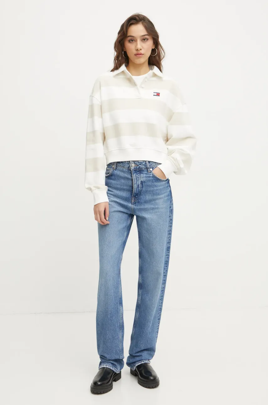 Хлопковая кофта Tommy Jeans женская цвет бежевый узор DW0DW19409 Хлопковая кофта Tommy Jeans женская цвет бежевый узор DW0DW19409