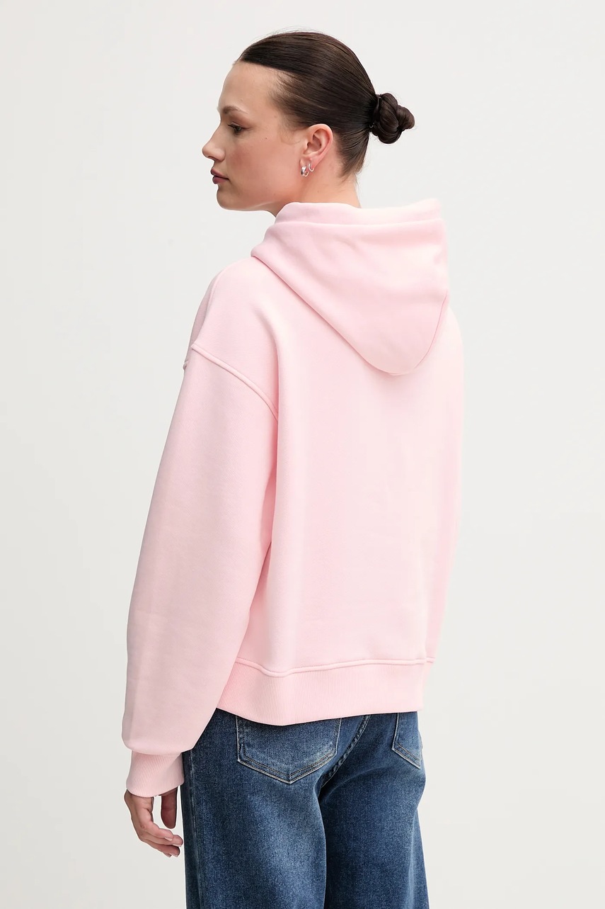 Хлопковая кофта Tommy Jeans женская цвет розовый с капюшоном с аппликацией DW0DW19414