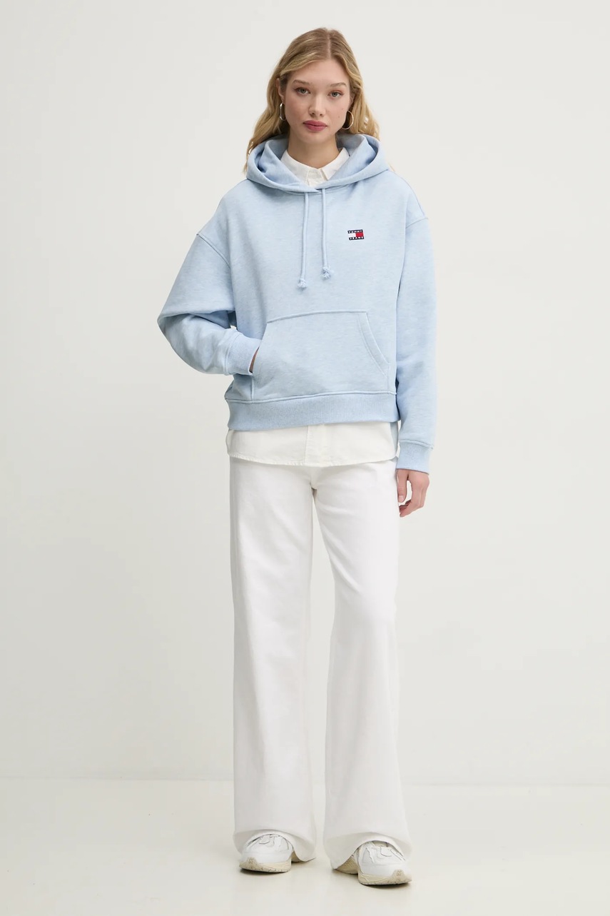 Хлопковая кофта Tommy Jeans женская с капюшоном с аппликацией DW0DW19414 Хлопковая кофта Tommy Jeans женская с капюшоном с аппликацией DW0DW19414