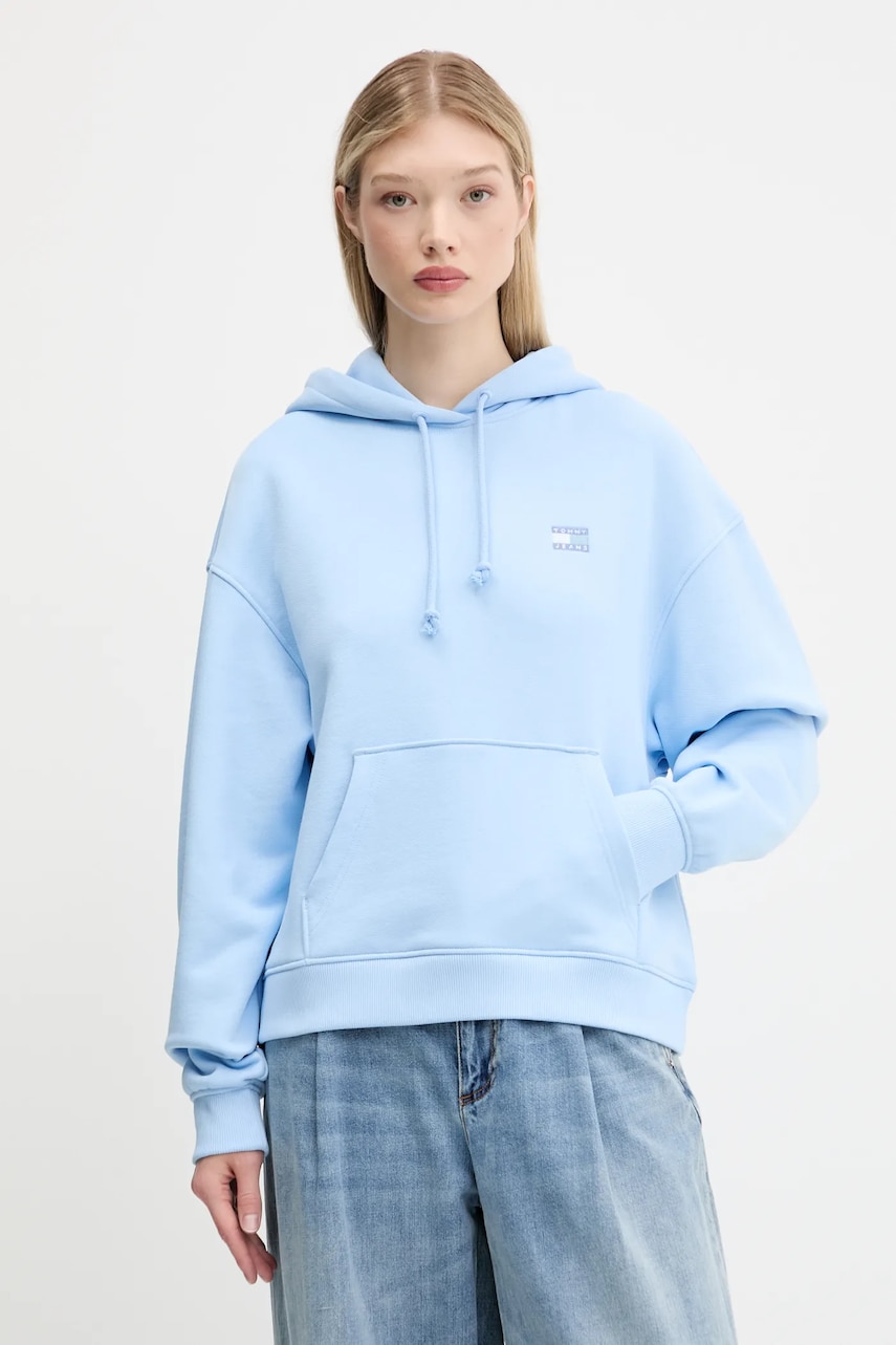 Tommy Jeans hanorac de bumbac culoarea roz, cu glugă, cu imprimeu, DW0DW19414