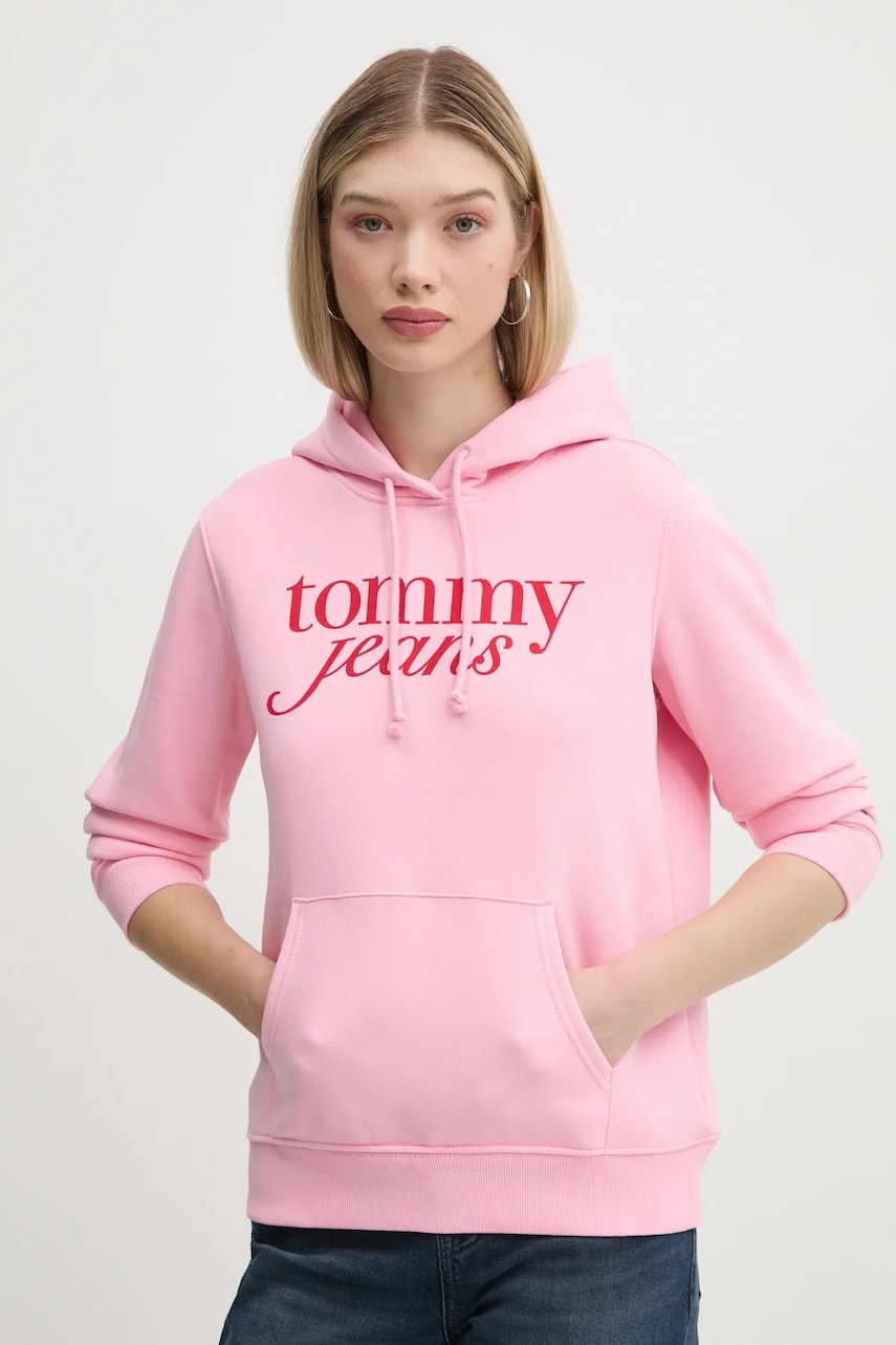 Tommy Jeans bluza femei, culoarea roz, cu glugă, cu imprimeu, DW0DW20170 Tommy Jeans bluza femei, culoarea roz, cu glugă, cu imprimeu, DW0DW20170