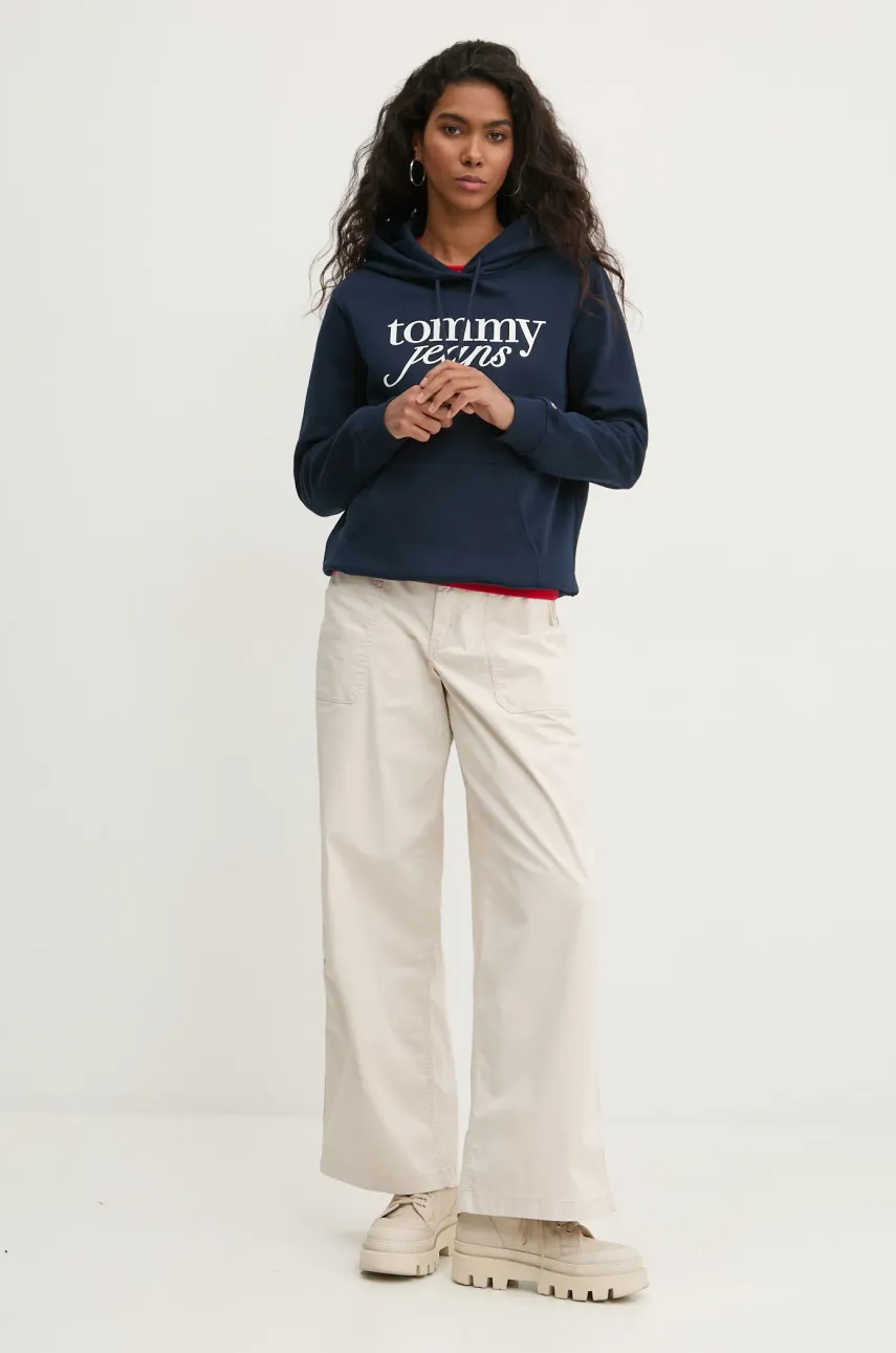 Кофта Tommy Jeans женская цвет синий с капюшоном с принтом DW0DW20170 Кофта Tommy Jeans женская цвет синий с капюшоном с принтом DW0DW20170