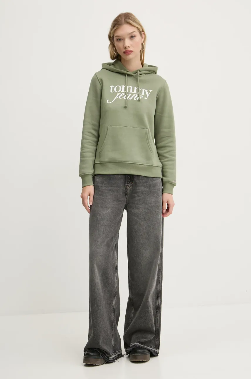 Кофта Tommy Jeans женская цвет зелёный с капюшоном с принтом DW0DW20170 Кофта Tommy Jeans женская цвет зелёный с капюшоном с принтом DW0DW20170