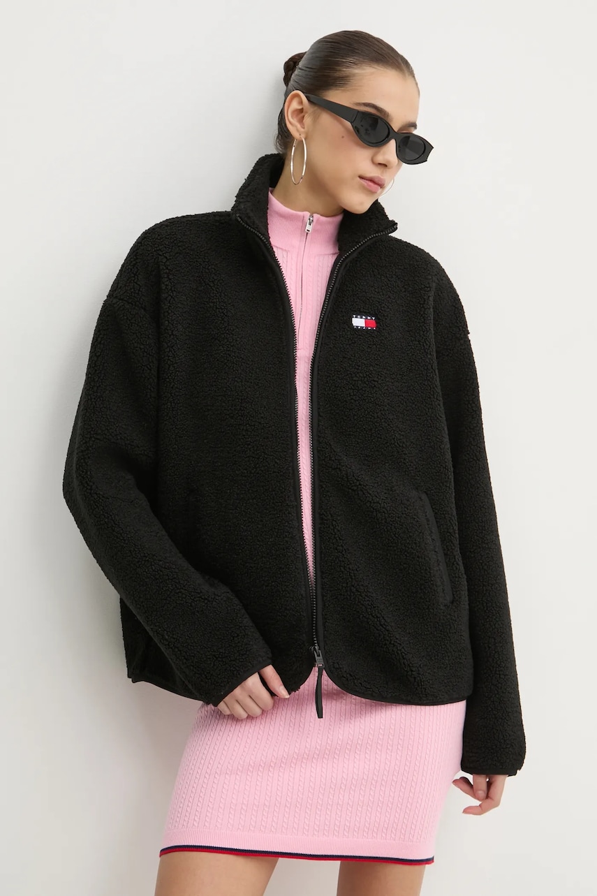 Tommy Jeans hanorac fleece culoarea negru, uni, DW0DW20174 Tommy Jeans hanorac fleece culoarea negru, uni, DW0DW20174