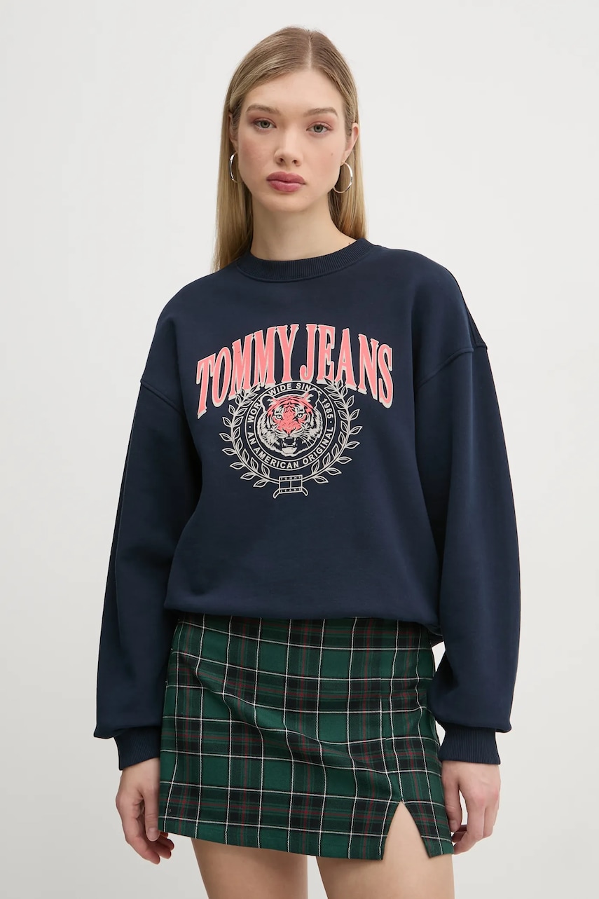 Tommy Jeans bluza femei, culoarea albastru marin, cu imprimeu, DW0DW20211 Tommy Jeans bluza femei, culoarea albastru marin, cu imprimeu, DW0DW20211
