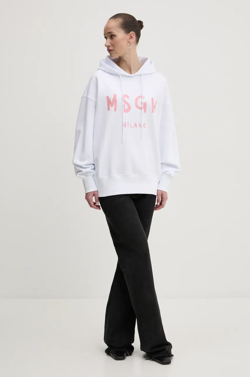 Хлопковая кофта MSGM женская цвет белый с капюшоном с принтом 3841MDM515.257000 Хлопковая кофта MSGM женская цвет белый с капюшоном с принтом 3841MDM515.257000