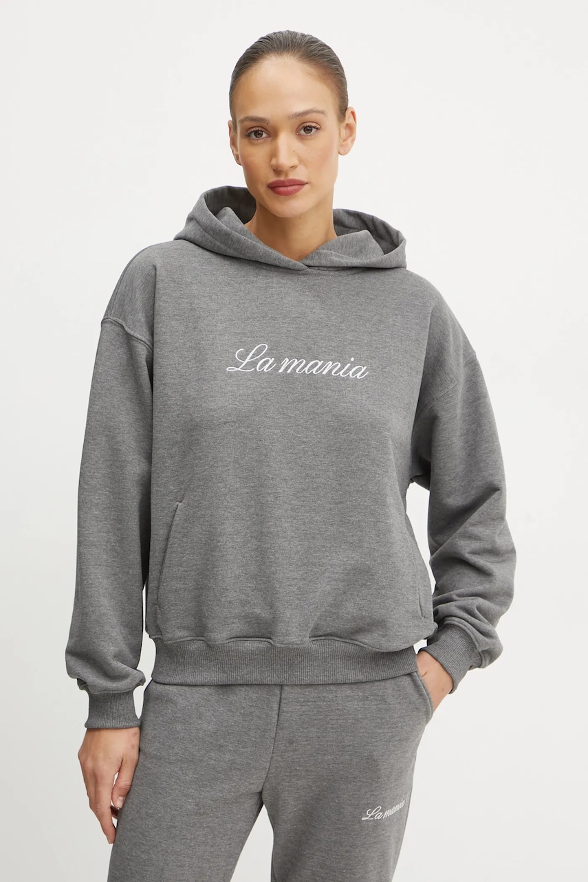La Mania bluza ROCKY femei, culoarea gri, cu glugă, cu imprimeu, LM.ROCKY La Mania bluza ROCKY femei, culoarea gri, cu glugă, cu imprimeu, LM.ROCKY