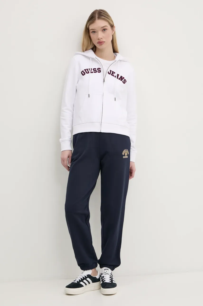 Хлопковая кофта Guess Jeans женская цвет белый с капюшоном меланж W5RQ20 K68I4 Хлопковая кофта Guess Jeans женская цвет белый с капюшоном меланж W5RQ20 K68I4