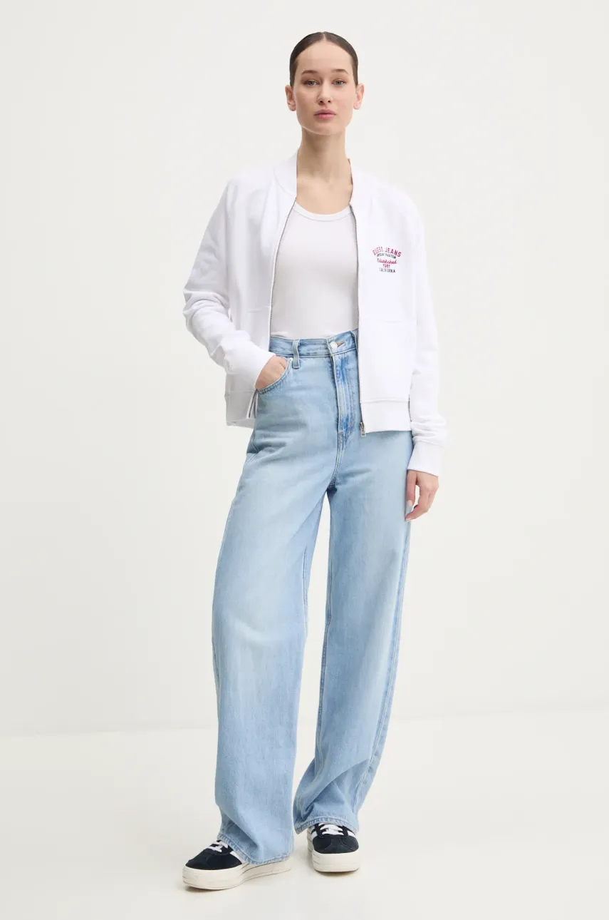 Хлопковая кофта Guess Jeans женская цвет белый с аппликацией W5RQ22 K68I4 Хлопковая кофта Guess Jeans женская цвет белый с аппликацией W5RQ22 K68I4