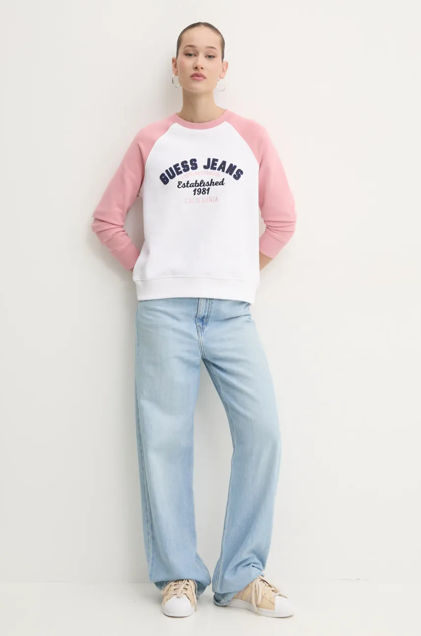 Хлопковая кофта Guess Jeans женская цвет белый с аппликацией W5RQ23 K68I4 Хлопковая кофта Guess Jeans женская цвет белый с аппликацией W5RQ23 K68I4
