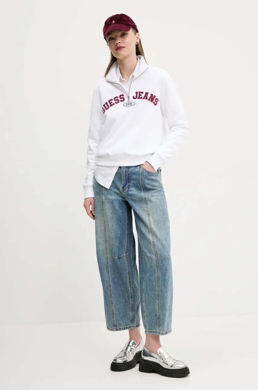 Хлопковая кофта Guess Jeans женская цвет белый с аппликацией W5RQ25 K68I4 Хлопковая кофта Guess Jeans женская цвет белый с аппликацией W5RQ25 K68I4