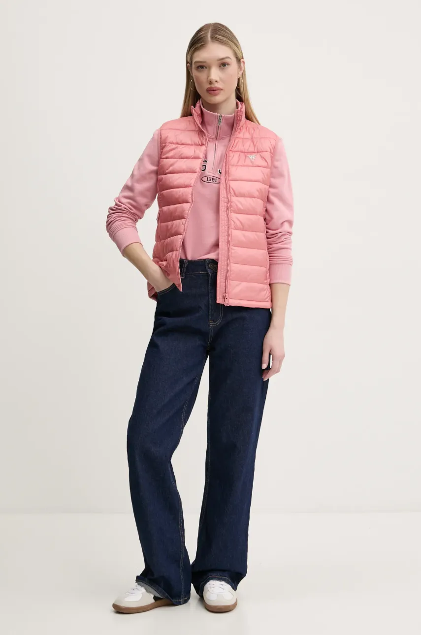 Хлопковая кофта Guess Jeans женская цвет розовый с аппликацией W5RQ25 K68I4 Хлопковая кофта Guess Jeans женская цвет розовый с аппликацией W5RQ25 K68I4