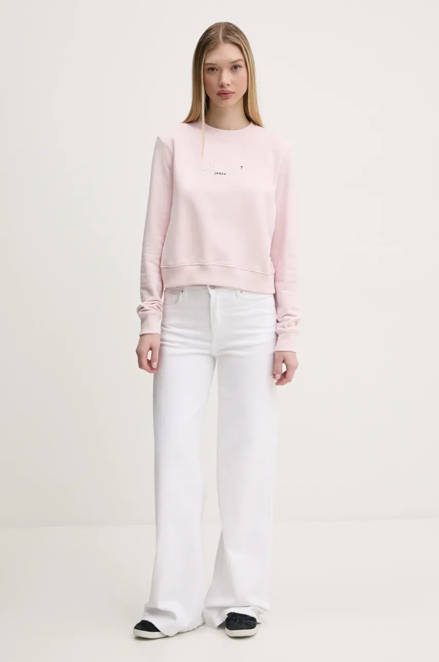 Хлопковая кофта Guess Jeans женская цвет розовый с принтом W5RQ28 K68I4 Хлопковая кофта Guess Jeans женская цвет розовый с принтом W5RQ28 K68I4