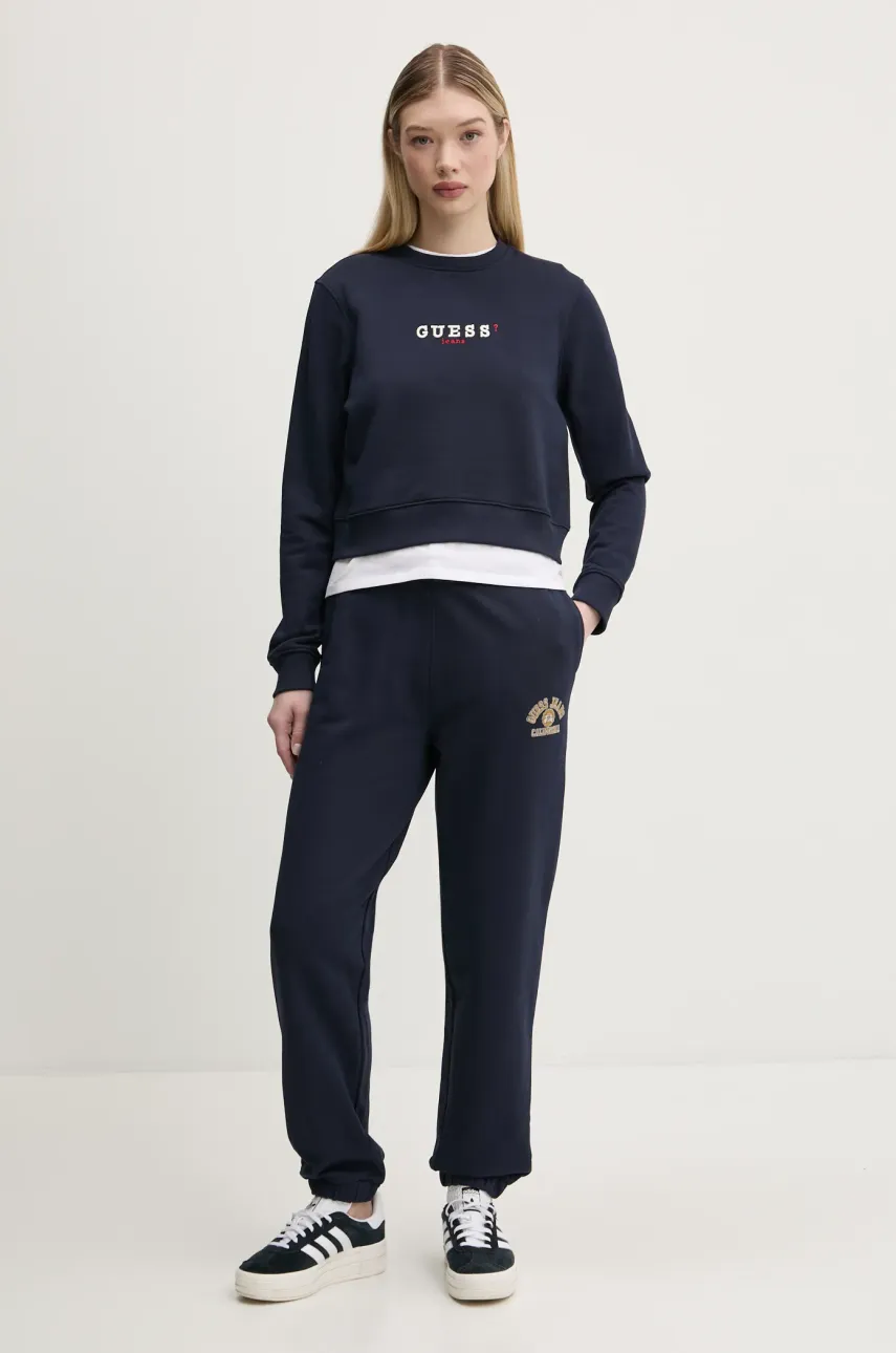Хлопковая кофта Guess Jeans женская цвет синий с принтом W5RQ28 K68I4 Хлопковая кофта Guess Jeans женская цвет синий с принтом W5RQ28 K68I4