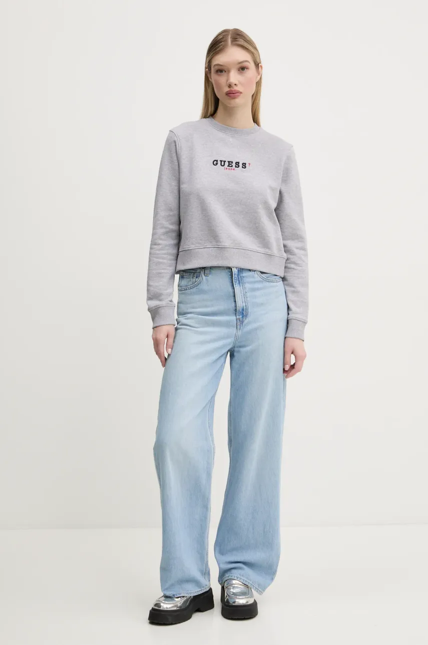 Хлопковая кофта Guess Jeans женская цвет серый с принтом W5RQ28 K68I4 Хлопковая кофта Guess Jeans женская цвет серый с принтом W5RQ28 K68I4