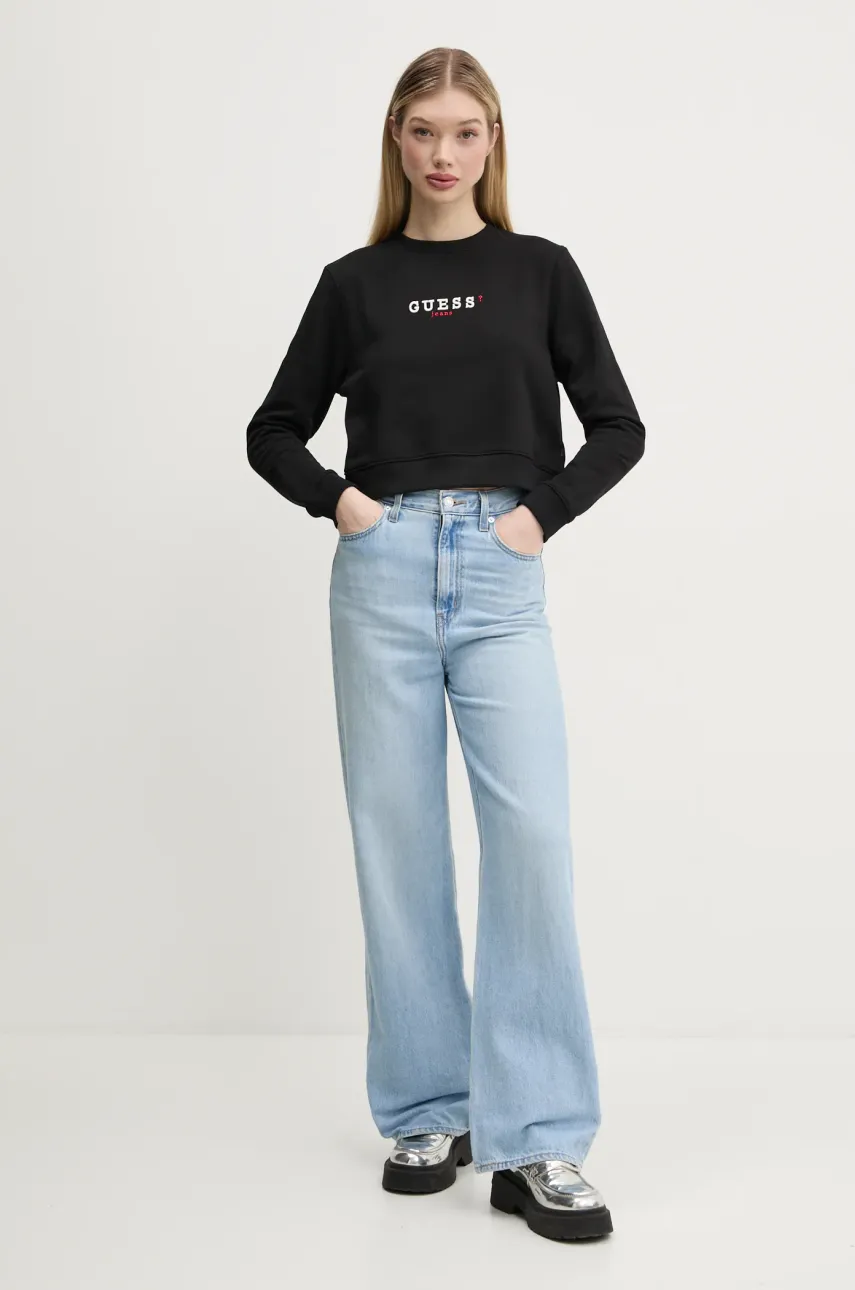 Хлопковая кофта Guess Jeans женская цвет чёрный с принтом W5RQ28 K68I4 Хлопковая кофта Guess Jeans женская цвет чёрный с принтом W5RQ28 K68I4