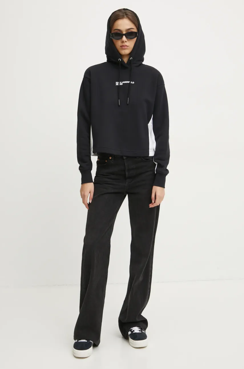Кофта Karl Lagerfeld Jeans женская цвет чёрный с капюшоном с принтом A1W20017 Кофта Karl Lagerfeld Jeans женская цвет чёрный с капюшоном с принтом A1W20017