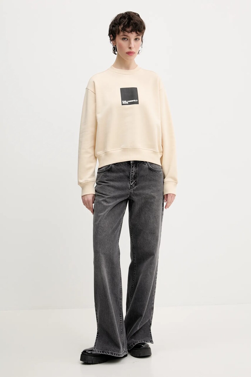 Хлопковая кофта Karl Lagerfeld Jeans женская цвет бежевый с принтом A1W20006 Хлопковая кофта Karl Lagerfeld Jeans женская цвет бежевый с принтом A1W20006