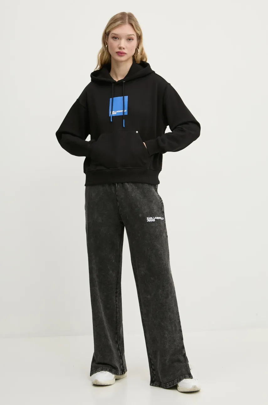 Хлопковая кофта Karl Lagerfeld Jeans женская цвет чёрный с капюшоном с принтом A1W20007 Хлопковая кофта Karl Lagerfeld Jeans женская цвет чёрный с капюшоном с принтом A1W20007