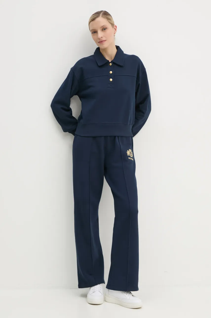 Хлопковая кофта Tommy Hilfiger женская цвет синий однотонная WW0WW44081 Хлопковая кофта Tommy Hilfiger женская цвет синий однотонная WW0WW44081
