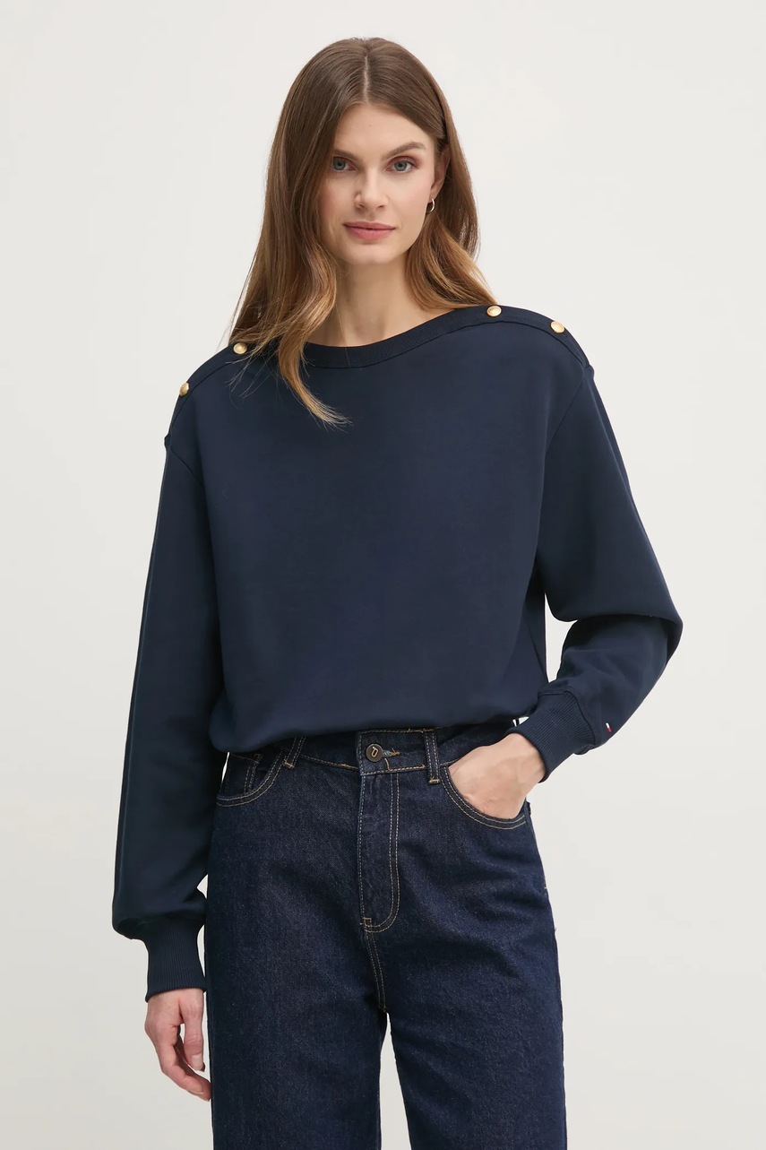 

Памучен суичър Tommy Hilfiger в тъмносиньо с десен WW0WW44447, Тъмносин