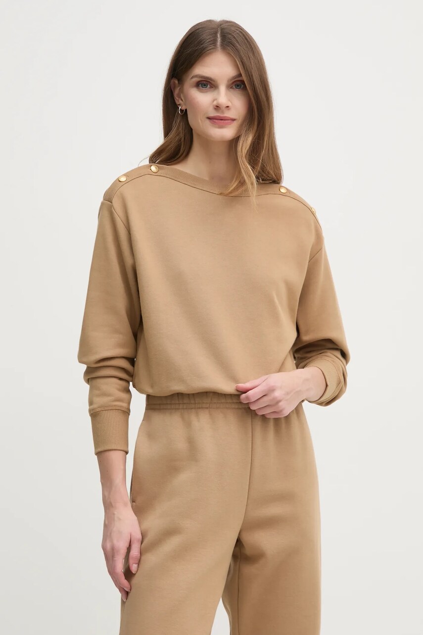 Levně Bavlněná mikina Tommy Hilfiger dámská, hnědá barva, vzorovaná, WW0WW44447