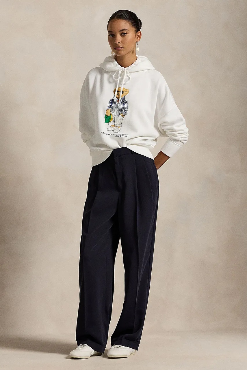Кофта Polo Ralph Lauren жіноча колір білий з капюшоном з принтом 211959115 