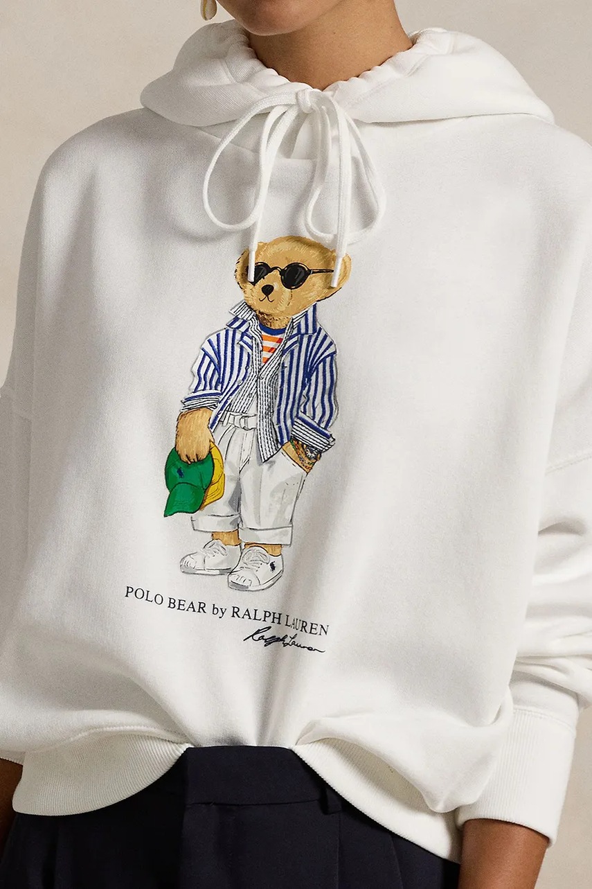 Кофта Polo Ralph Lauren жіноча колір білий з капюшоном з принтом 211959115 