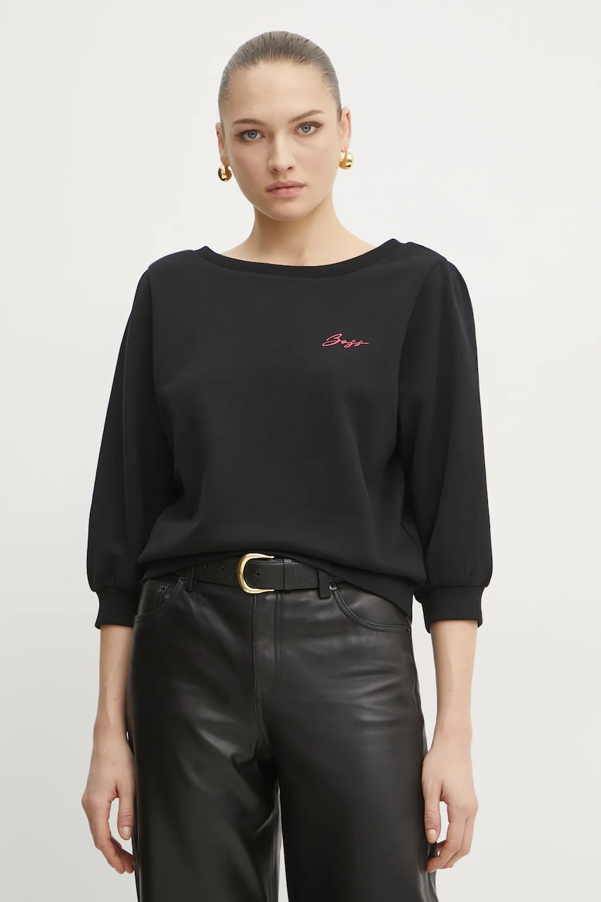 BOSS Orange hanorac de bumbac femei, culoarea negru, neted, 50538995 BOSS Orange hanorac de bumbac femei, culoarea negru, neted, 50538995